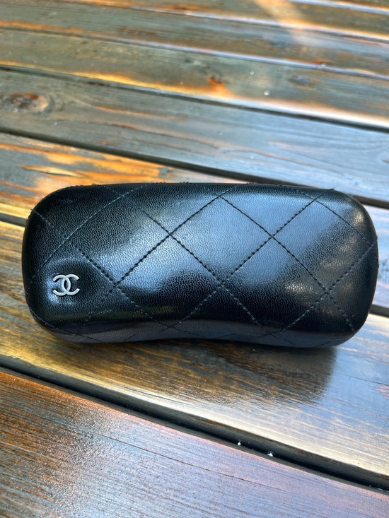 CHANEL Accessories - AUTHENTIC CHANEL Black Quilted Faux Leather Eyewear Case with Silver CC